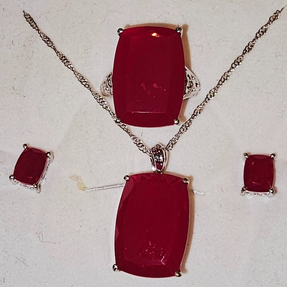 Pink Onyx Sterling Silver Jewelry Set 925